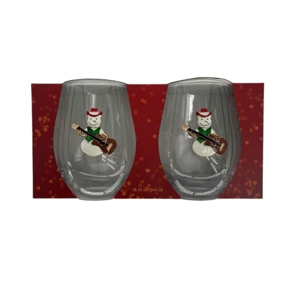Holiday Guitar Snowman Stemless Wine Glass Set